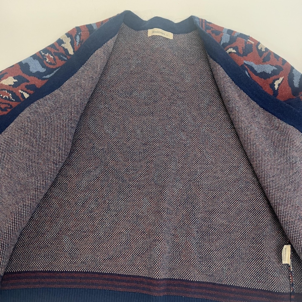 Woolovers Cardigan Sweater Womens Medium Blue Red Floral Full Zip‎ Wool Cotton - Picture 12 of 16